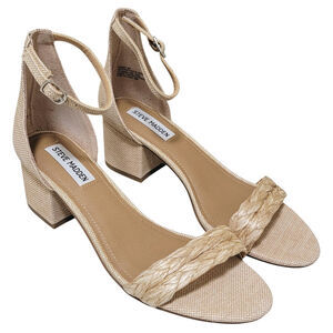 Steve Madden Irenee Women Block Heel Ankle Strap Sandals Size US 8M Beige Raffia